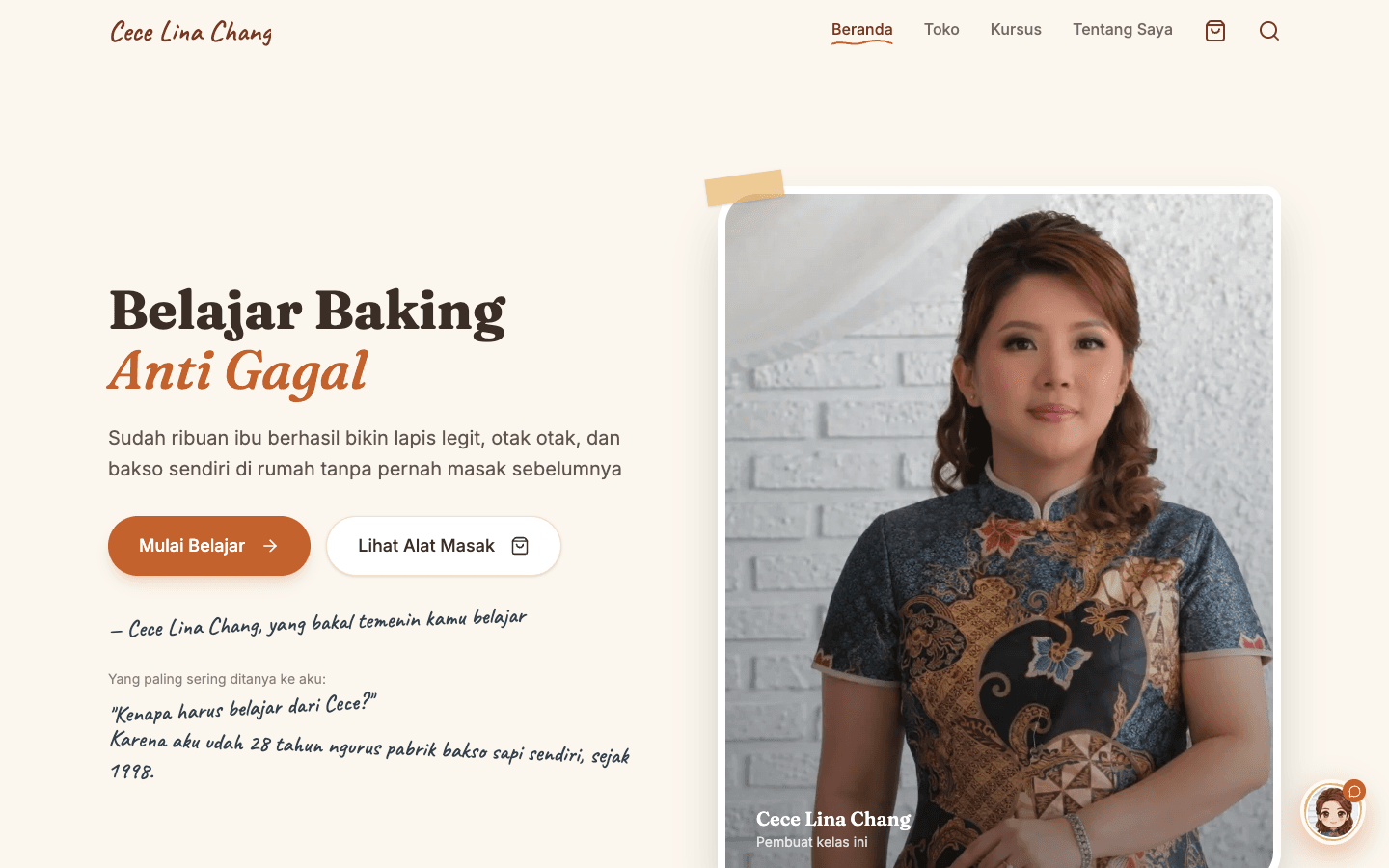 Tampilan website Cece Lina Chang